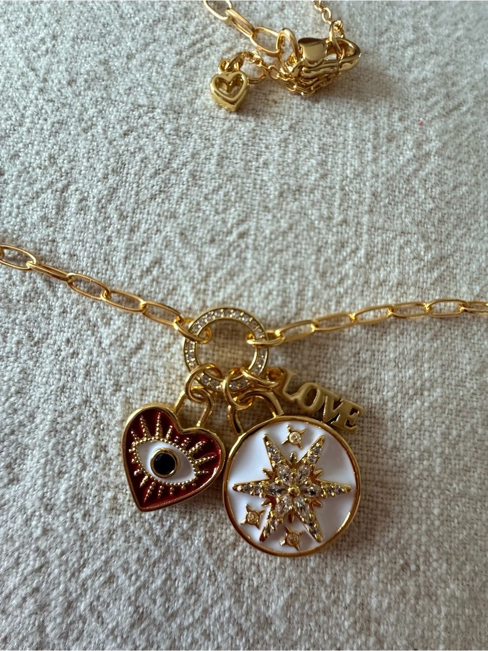 Kate Spade -gold Charm Pendant Necklace with Red Heart & White Enamel Medallion